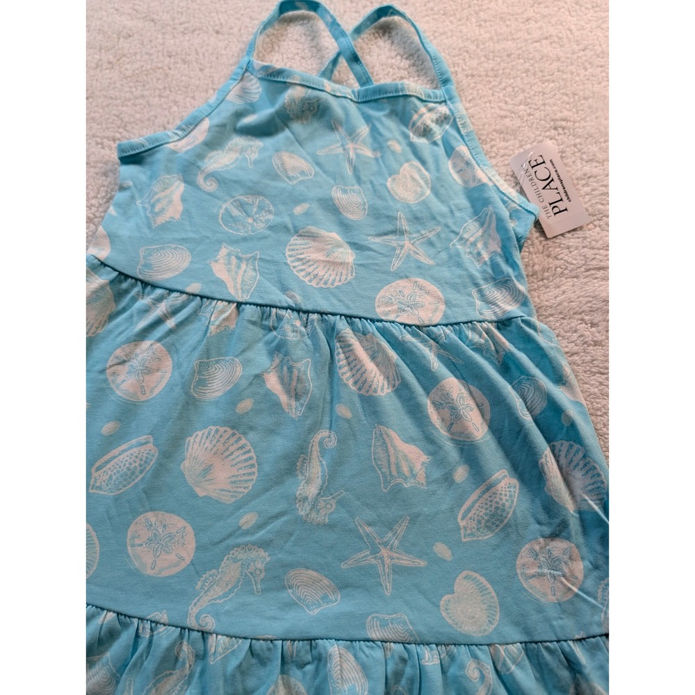 The Childrens Place Girls Blue Seashell Starfish Tiered Halter Dress Size S 7/8 - Picture 2 of 8